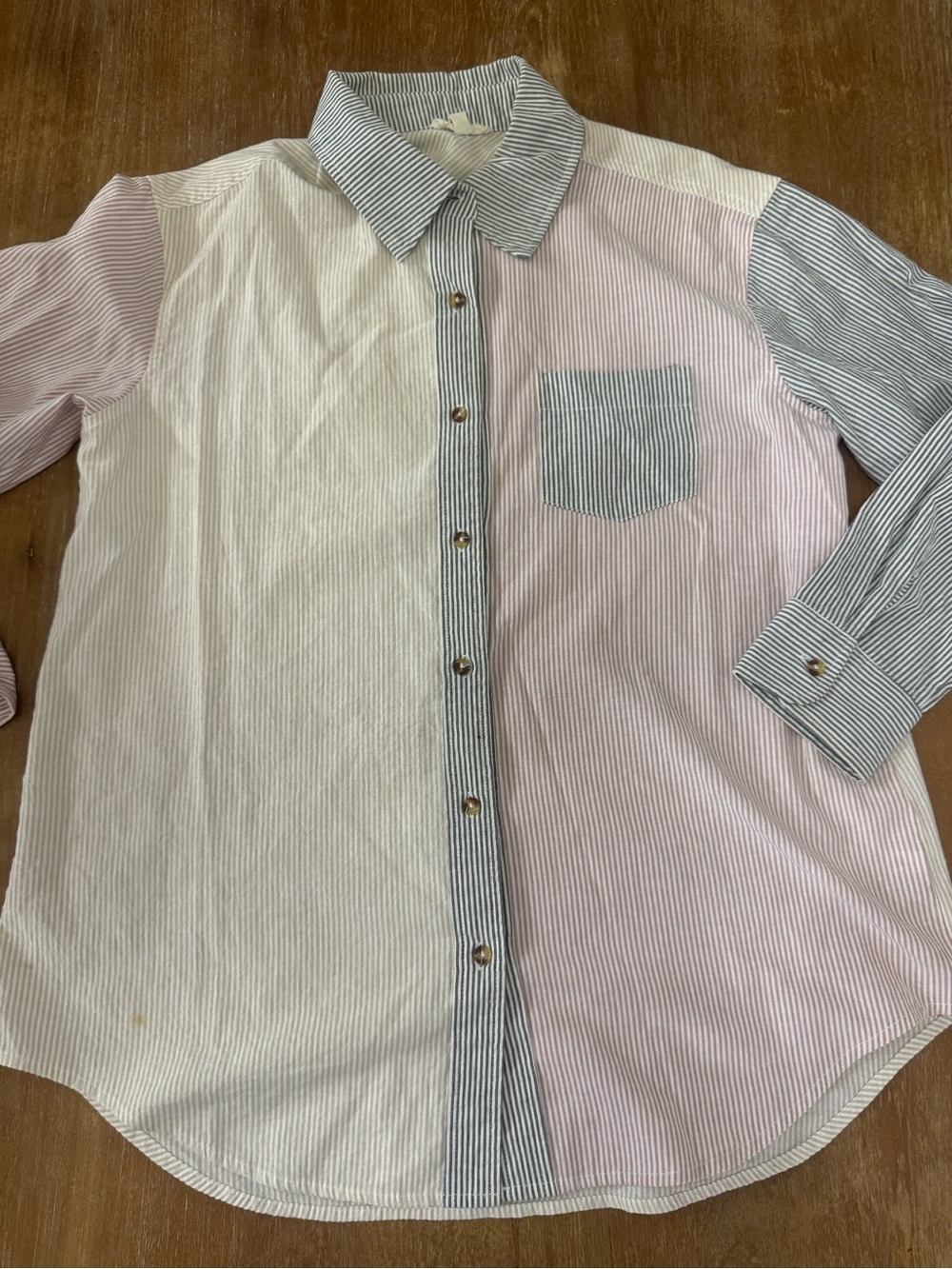 easel Striped Button-Down Shirt in Pink, White & Blue